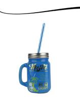 Canecas Jarra Com Canudo Tampa 2un Azul Receita Mojito Drink Copo Vidro 500ml