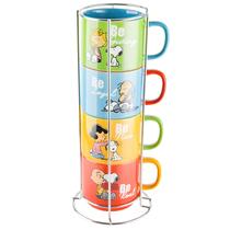 Canecas Peanuts Snoopy Gentle Reminders, pacote com 4 unidades de 450 ml com prateleira Canecas Peanuts Snoopy Gentle Reminders, pacote com 4 unidades de 450 ml com prateleira