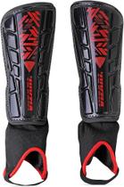 Caneleira de futebol Vizari Malaga preta/vermelha para crianças de 8 a 10 anos