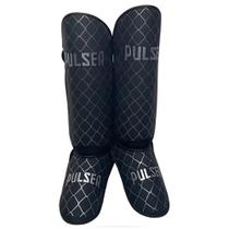 Caneleira De Muay Thai Kickboxing Preto Grade Prata 20mm Pulser Fight