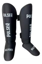 Caneleira De Proteção Muay Thai 20 mm Preta Minimal Branco Pulser