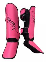 Caneleira de Proteção Muay Thai Rosa Pink Coração Preto 20 mm Pulser