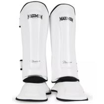 Caneleira Muay Thai Kickboxing Classic White Black Maximum