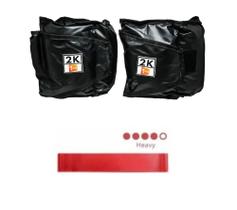 Caneleira/Tornozeleira de Peso 2 Kgs Profissional + Mini Band Faixa Elástica Forte Vermelha