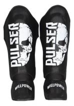 Caneleiras de Proteção Muay Thai 30 mm Preta Caveira Branca Pulser