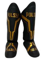 Caneleiras de Proteção Muay Thai 30 mm Preto Iron Dourado Pulser