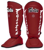 Caneleiras Fairtex SP7 Muay Thai Syntek em Couro Vermelho