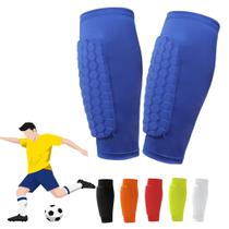 Caneleiras leves para futebol com proteção para a panturrilha, azul, tamanho M