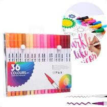 Caneta 36 Cores Dual Brush Pen Duas Pontas Pincel Fina Canetinha Colorir Livrinhos Desenho Artistico