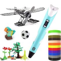 Caneta 3d Impressão Completa Azul Criança Criativa USB Refil Infantil