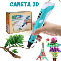 Caneta 3d Impressão Infantil Completa Criança Criativa USB Azul Refil