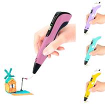 Caneta 3d Impressora Profissional Display LCD + 03 Filamentos Velocidade e Temperatura Ajustáveis Modelagem 3D