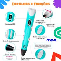 Caneta 3d Impressora Profissional Infantil C/ Filamentos Top Cor Rosa