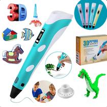 Caneta 3d Infantil Impressão Completa Criança Criativa Azul USB Refil