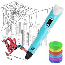 Caneta 3d Infantil Impressão Criativa Azul Cabo USB