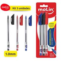 Caneta A-One Esferográfica 1.0mm - Kit com 3 Unidades Super Macia Molin Caneta A-One Esferográfica 1.0mm - Kit com 3 Unidades Super Macia Molin