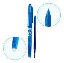 Caneta Apagavel Azul Tecido Papel Costura Escolar + Refil