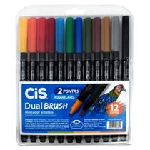 Caneta Aquarelável Dual Brush 2 Pontas Cis 12 cores