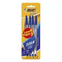 Caneta Bic Cristal Azul Dura+ com 4 Unidades