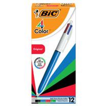 Caneta BIC retrátil original de 4 cores, ponto médio, 1,0 mm, pacote com 12