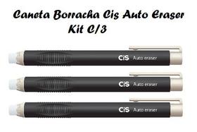 Caneta Borracha Auto Eraser Cis - kit c/ 3 Unid Pretas