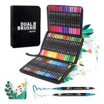 Caneta Brush 60 Cores Pen Duas Pontas Pincel Fina - Estojo