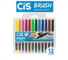 Caneta Brush Marcador Artístico Ponta Pincel Aquarelável 12 Cores da CIS Ref 59.2100