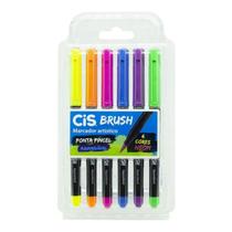 Caneta Brush Neon Aquarelável com 6 Cores Cis