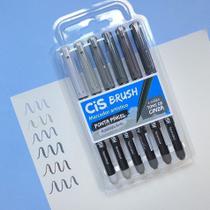 Caneta Brush Pen Aquarelável Tons de Cinza Cis 6 cores