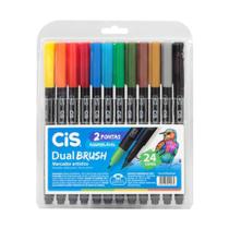 Caneta Brush Pen Cis Dual Aquarelável 24 Cores