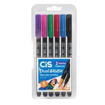 Caneta brush pen dual brush 6 cores