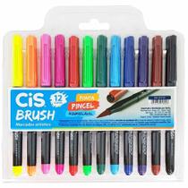 Caneta Brush Pen Marcador Artístico Aquarelável Cis 12 Cores Cis