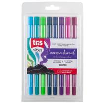 Caneta Brush Ponta Dupla Pincel + Fina Aurora Boreal 8 Cores TRIS