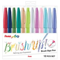 Caneta Brush Sign Pen Estojo com 12 Cores Pastéis - Pentel
