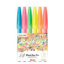 Caneta Brush Sign Pen Estojo com 6 Cores Fluorescente - Pentel