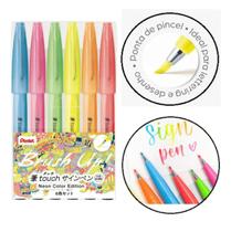 Caneta Brush Sign Pen Estojo com 6 Cores Neon - Novas Cores