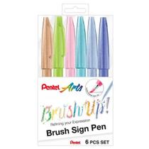 Caneta Brush Sign Pen Estojo com 6 Cores Pastéis - Pentel