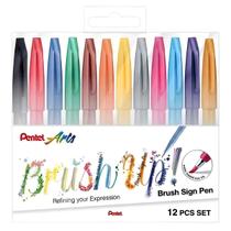 Caneta Brush Sing Pen Pentel com 12 Cores Pastel