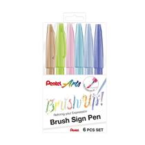 Caneta Brush Sing Pen Pentel com 6 Cores Pastel