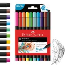 Caneta Brush SuperSoft 10 Cores Ponta Pincel Cores Vivas - Faber-Castell Lettering Colorir Desenhar Marcadores