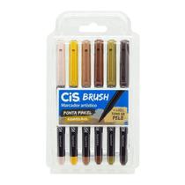 Caneta Brush Tons Pele Ponta Pincel Aquarelável Com 6 Cores Cis