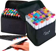 Caneta Canetinha Marcador Estojo Ponta Dupla Kit 48 Cores