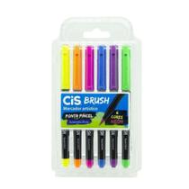 Caneta Cis Brush Pen Aquarelável Neon 6Un.