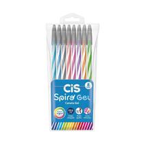 Caneta Cis Spiro Gel Ponta Fina 0.7mm Estojo com 8 Cores Vibrantes Corpo Alongado Sortido Escola