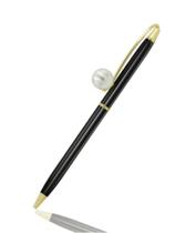 Caneta com Pérola Preta Detalhes Dourado Tinta Permanente