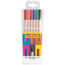 Caneta com ponta porosa microline carteira com 6 cores compactor 2758000