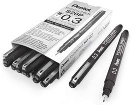 Caneta de desenho Pentel Arts Pointliner 0,3 mm de tinta preta x12