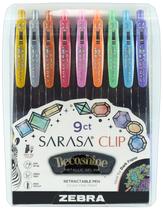 Caneta de gel Zebra Sarasa Clip Decoshine 0,5 mm metálica, pacote com 9