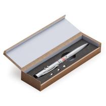 Caneta De Metal Prata Laser Pointer Vermelho Lanterna Led E Estojo De Presente Alta Elegância