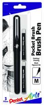 Caneta de pincel Pentel Arts Pocket com 2 recargas de tinta preta GFKP3BPA